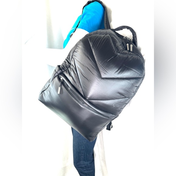 Athleta X Caraa Black Nylon Quilted Puffer Large Backpack School Travel Gym - Picture 2 of 10